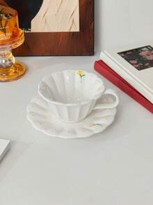 1 Juego de taza y platillo de té de cerámica con flor amarilla, juego de té de tarde de alta calidad, plato de postre, taza de leche, adecuado para el hogar, cafetería, regalo ideal para la madre y amigos