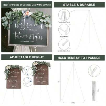 - Soporte de caballete para cartel de boda de 63 pulgadas, diseo instantneo, caballete de metal ajustable, color blanco