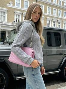 Casual Grey Jacquard Hooded Zip-Up Sweatshirt - Grey - View 3