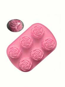قالب سيليكون بشكل زهرة الورد ذو 6 تجاويف باللون الوردي، مقاوم للحرارة العالية، قالب صنع الصابون اليدوي DIY، مناسب لعيد الميلاد
