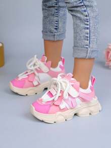 1 Pair Girls' Sneakers, New Spring/Autumn Breathable Mesh Running Sports Shoes For Toddlers - Pink - View 8
