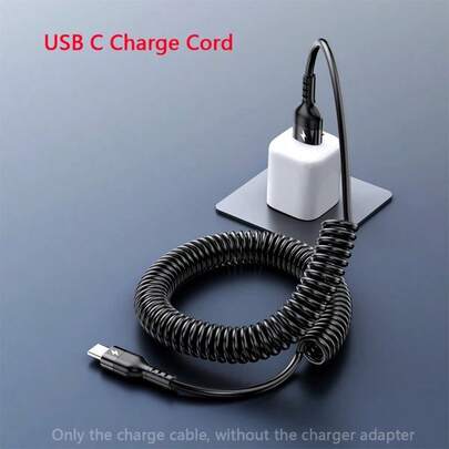 Cable telescópico de carga rápida USB Tipo C de 66W 5A con resorte para teléfonos Android S24, línea de carga USB C para automóvil