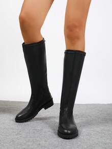 Încălțăminte de damă, Ghete la modă de damă, Ghete de damă până la jumătatea gambei, Ghete noi cu toc gros de toamnă/iarnă, Ghete peste genunchi și pantofi slăbiți până la jumătatea gambei, Ghete negre de damă fără mâneci, Ghete de damă la modă și versatile, în stil britanic