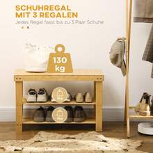 HOMCOM Shoe Bench, Bamboo Wardrobe Bench With 3 Shelves For 6 Pairs Of Shoes, Shoe Rack 70 X 28 X 45, Natural On-Site Storage Solution - 1 - 查看 8
