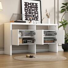 Chest Of Drawers / Sideboard / Cabinet With 2 Open Compartments And 4 Doors, White, Dimensions: 140 X 75 X 35 (H X D) - White + MDF - View 12
