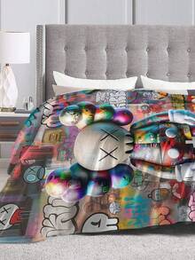 Kawss Kawaii Kaw Blanket  Cartoon Printed Flannel Blanket - Ultra Soft Anime Themed Gift For Birthday & Christmas Celebrations Boy And Girl - Black - View 3