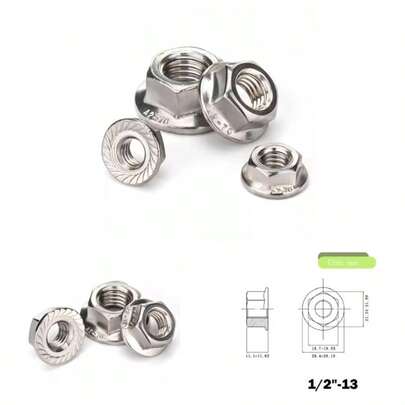 1/2 - 13 Flange Nuts, 304 Stainless Steel Serrated Flange Hex Lock Nuts, 5Pcs - Pack