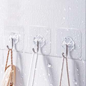 10pcs,Strong, Traceless Hooks With A Transparent, Drill-Free Design. Made Of Acrylic With Hooks, Suitable For Tile, Glass, Wood, And Metal Surfaces. Ideal For Bathroom And Kitchen Storage, Home Office Use, Or Hanging Decorative Paintings, Kitchenware, And Toiletries.(Wall Hanging,Bathroom Accessories)