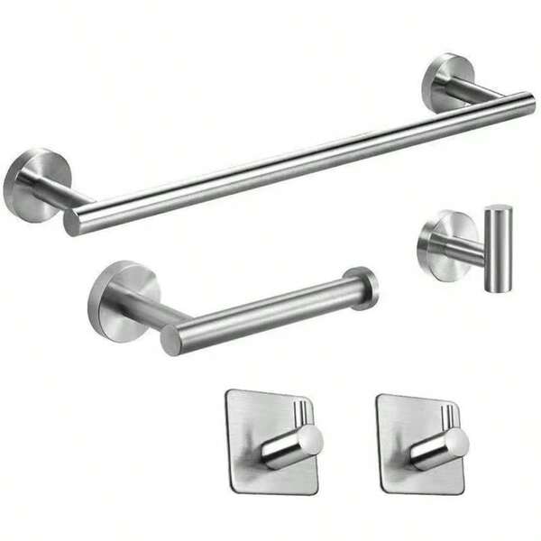 Juego De Accesorios Para Baño Toallero Acero Inoxidable 5pzas Barra Ganchos Moderno Soporte De Pared Portapapel Higienico Almacenamiento Multifuncional Resistente Ahorra Espacio Organizador Cocina Hotel Minimalista Industria W3199 PLATEADO