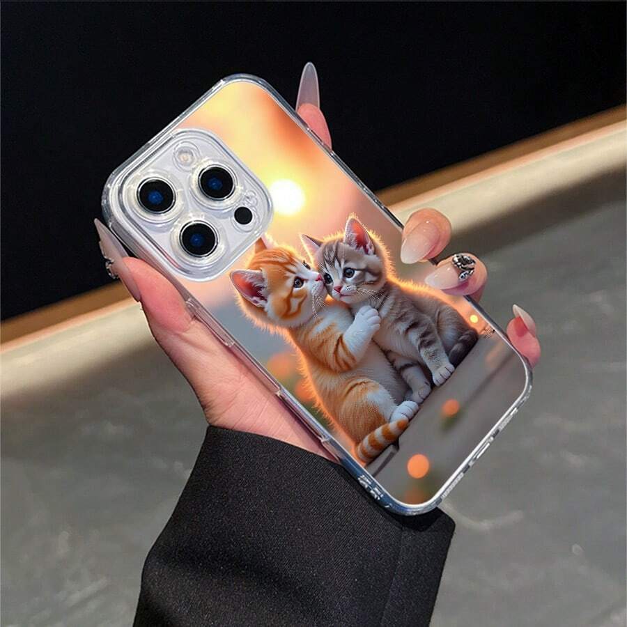 CLEAR CASE Two Cute Kittens Cuddling At SunsetCompatible With 11 To 17 Models The Cases Lens Protection Function Ensures The Camera Remains Undamaged During Shooting Guaranteeing Image Quality - Clear - View 1