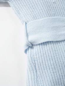 Women's Minimalist Casual Vertical Striped Textured V-Neck Shawl Collar Long Sleeve Sweater Cardigan, Spring/Autumn/Winter - 淺藍色 - 查看 10