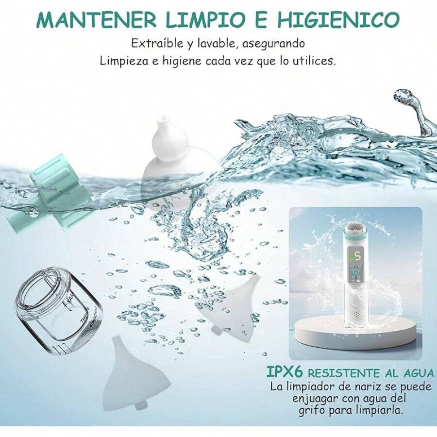 Limpiador  Eléctrico, Extractor de Mocos para con carga USB, Succionador de mocos con 3 cabezales de silicona y espalda, 5 niveles de succión ajustable - Regular - Ver 1