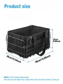 1 Peça Cesta Dobrável para Bicicleta com Bolsa Removível, Cesta para Bicicleta Dianteira/Traseira, Design de Liberação Rápida Grande de Metal - Preto - Visão 3