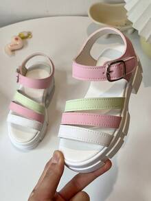 1 par barnsandaler, lämpliga för sommaren, flickor utomhus casual mode mångsidig öppen tå platå vattentät kilklackade sandaler, studentskor, prinsesskor - Multifärgad - Visa 3