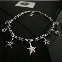 Gothic Star Skull Skeleton Choker Necklace Beaded Y2k Star Necklace Punk Goth Rhinestones Skull Pendant Fairy Grunge Chain Indie Hiphop Choker For Women{Inchcolor_nameinch:InchStarSunRhinestoneinch} - 星日水鑽 - 查看 7