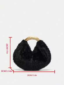 人造毛皮金属手柄手提包，时尚高端风格，适合约会、通勤、送礼等多种场合。 - 黑色 - 查看 8