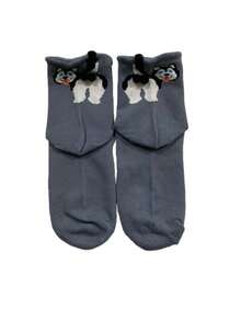 3 双随机小狗和鸡蛋设计百搭可爱卡通小狗中筒袜，适合春季、夏季、秋季