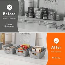 Plastic Storage Basket, 6 Pack Stackable Bins For Organizing, Multi Size Open Containers For Shelving, Pantry, Kitchen, - Grey - View 7