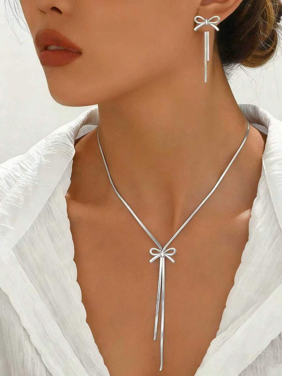 Bộ trang sức 3 chiếc vòng cổ và hoa tai hình con bướm bằng thép không gỉ, thích hợp làm trang phục hàng ngày và quà tặng cho phụ nữ - Vòng cổ + bông tai - Xem 1