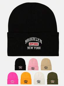 2pcs Unisex Letter Embroidered Brimless Beanie Hats, Streetwear Style