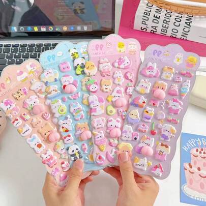 3D Cute Soft Buttocks Stickers, 3D Adorable Rabbit & Bear Animal Stickers For DIY Decoration, Phone Case Stickers
