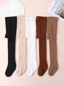 Paquete de 5 piezas de leggings cortos a rayas verticales para niñas, uso versátil para todo tipo de atuendos, adecuado para el uniforme escolar - Multicolor - Ver 3