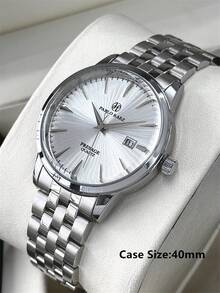 Pablo Raez 1pc Stainless Steel Man Watch Sweeping Movement Top Brand New Original Charming Superior Wristwatch For Gentleman Silver Color Jewelry Non Tarnish Luxury Solid Steel Bracelet Gentleman Gorgeous Real Bar Scales With Date Fashion Design 50M Waterproof Male Quartz Wristwatch