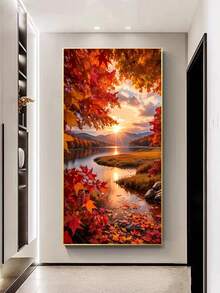 1 Stück Herbst Sonnenuntergang Landschaft 5D DIY Diamant Malerei Set, Volle Bohre Rund Acryl Diamant Stickerei Kunsthandwerk, Mosaik Wandkunst Dekoration, Landschafts Thema, funkelnde perfekte Ausführung