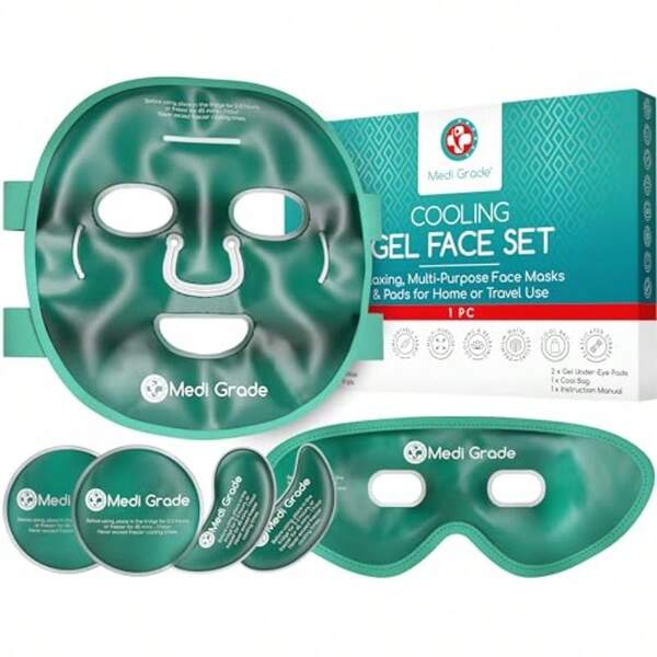 Medi Grade Cooling Face Mask Set For Puffy Eyes And Insulated Thermobag Soothing Gel Ice Mask For Dark Circles And Puffiness Cold Mask Relaxation