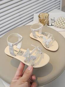 1 Pair Shiny Butterfly Studded Girl Summer Flat Sandals, Fairy Style, Perfect For Summer