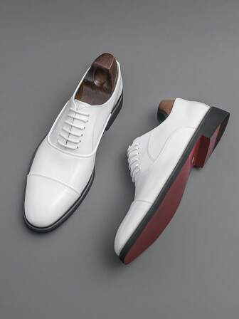 Men's Formal Dress Shoes, Classic Oxford Design, Casual Lace-Up White Wedding Dress Shoes, Business Formal Red Bottom Party Wedding Shoes