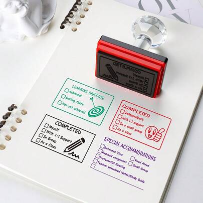 1pc Rectangular Learning Goal Completion Progress Photosensitive Stamp, Suitable For Teachers And Parents To Guide, Grade Student Assignments, And Arrange Learning Tasks