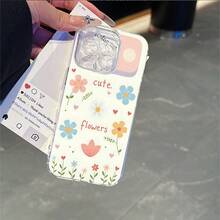 CLEAR  CASE Cute Flowers Illustration With Hearts And Text.Compatible With  11 To  17 Models The Cases Lens Protection Function Ensures The Camera Remains Undamaged During Shooting  Guaranteeing Image Quality - 無色 - 查看 7