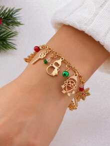 1pc Elegant Christmas Jewelry Bracelet, Creative Versatile Christmas Tree, Santa Claus, Snowflake Pendant Charm Bracelet For Women