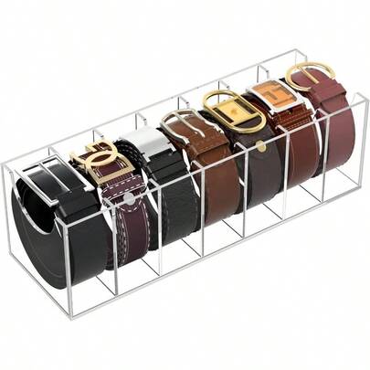 Belt Organizer Acrylic Belt Storage Holder For The Closet 7 Compartments Display Case For Tie And Bow Tie
