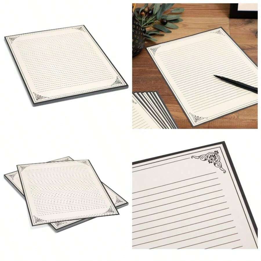 Papel clsico - papel de estilo antiguo - perfecto para escribir poemas, cartas y letras de canciones, Crema, Paquete de 48 - inicial - Ver 1