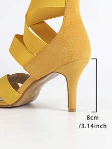 Sandálias femininas de salto alto, modelo gengibre, com tiras elásticas cruzadas no estilo romano, perfeitas para a primavera e o verão. - Gengibre - Ver 9