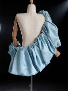 Jubah Pengantin Pendek yang Berlebihan, Serbaguna untuk Gaun Formal, Peragaan Busana, Gaun Pramusaji, dan Acara Gala Mewah. - Baby Blue - View 2