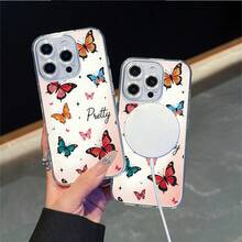 CLEAR  CASE Many Colorful Butterflies And The Word PrettyCompatible With  11 To  17 Models The Cases Lens Protection Function Ensures The Camera Remains Undamaged During Shooting  Guaranteeing Image Quality - Clear - View 2