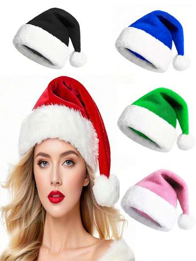 This Fluffy Red Christmas Hat Has A Soft Brim And A Comfortable Lining. This Fun Festive Hat Is Made Of Neutral Style Double Velvet Material, Which Is Both Warm And Comfortable. Red, Blue, Black, Pink, And Green Santa Hats. It Is Suitable For Adults, Men, Women, And Students To Wear.