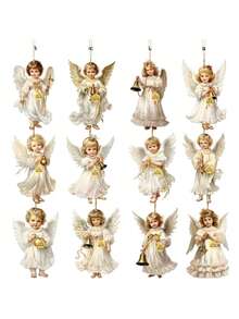 12 piezas de un lindo conjunto de decoración de angelitos, adecuado para decorar el hogar y las ventanas en fiestas tradicionales, perfecto para los adorables angelitos - Multicolor - Ver 7