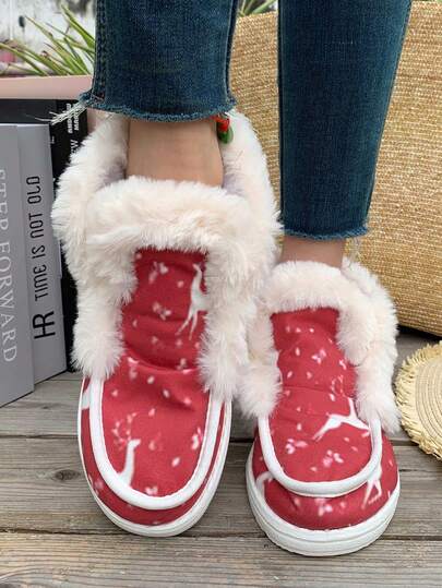 بوت نسائية شتوية جديدة بتصميم بابا نويل والهدايا عيد الميلاد والإنسان الثلجي، بقاعدة لينة ودافئة ولامعة، برؤوس مستديرة ولب ناعم ومريح خفيفة الوزن للخارج، مقاسات كبيرة، بوت شتوية عصرية