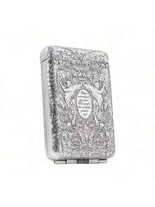 1个复古手工金属盒，三开式香烟盒，可装14支香烟，便携式口袋盒支架收纳盒，复古创意欧式压花便携防压家用小工具香烟盒，情人节礼物，新年礼物