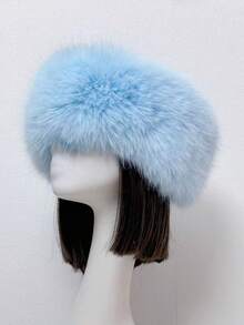 人造毛皮发箍和耳套套装 | 弹力蓬松狐狸毛波西米亚风发饰，女士适用 | 冬季节日派对头饰（1 套）蓬松发箍、毛绒耳罩、冬季发带、波西米亚风配饰、节日装备、情人节礼物