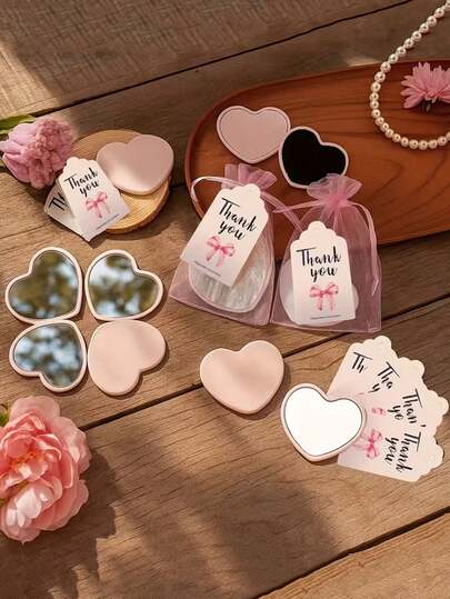 36pcs/12sets Valentine's Day Gift Set, Includes Pink Heart-Shaped Makeup Mirror, Pink Organza Bag, And Thank You Card, Suitable For Valentine's Day, Anniversary, Wedding Favors, Compact And Cute Mirror, Wedding Party Favors, Valentine's Day Small Gift (36pcs/18pcs)