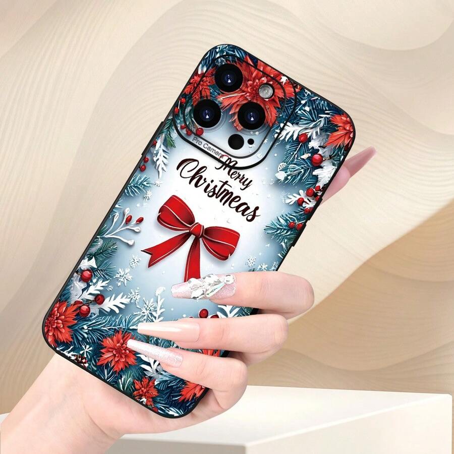 Custodia per telefono opaca a tema natalizio con fiocco di neve, ramo di pino e bacche, adatta per iPhone 17/17PRO/17AIR/17PROMAX/16E/16/16PRO/16PLUS/16PROMAX/15/15PLUS/15PRO/15PROMAX/14/14PLUS/14PRO/14PROMAX/13/13mini/13PRO/13PROMAX/12/12mini/11/Plus/Pro/Max/7/8/SE/XS/XS MAX/7P/8P, stile simile agli influencer, regalo di Natale perfetto, accessorio festivo, design invernale, motivo a bacche, custodia durevole - Bianco antico - Visualizzare 1