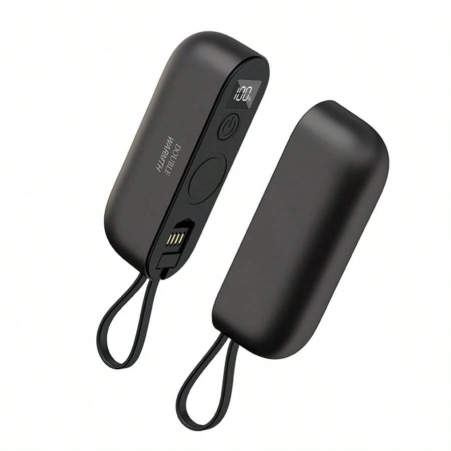 Winter USB Rechargeable Magnetic Detachable Hand Warmer, 2-In-1 Mini Portable, Protective Material, Display Battery Level & Mode, Single Unit With 3000mAh Battery, Super Long Lasting - 黑色 - 查看 1