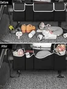 Car Trunk Organizer Bag Rear Seat Back Storage Hanging Bag For SUV And Sedan With Multiple Compartments Elastic Net Pocket Foldable Collapsible Cargo Storage Organizer For Road Trips Everyday Commuting Family Travel Grocery Shopping Backseat Protector Kick Mat Compatible With Strollers Toys Electronics Pets Holiday Gift For Halloween Thanksgiving Christmas