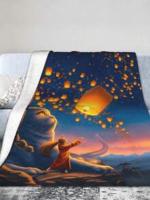 1Pc Lanterns Of Hope Blanket Anime Lovers Gift Idea - Luxuriously Soft Flannel Blanket For Couch, Camping & Travel Adventures - màu đen - Xem 5