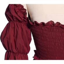 Vestido de disfraz medieval y renacentista, vestidos de época victoriana y regencia para mujeres - XX-Grande / XXX-Grande + Rojo Vino - View 6